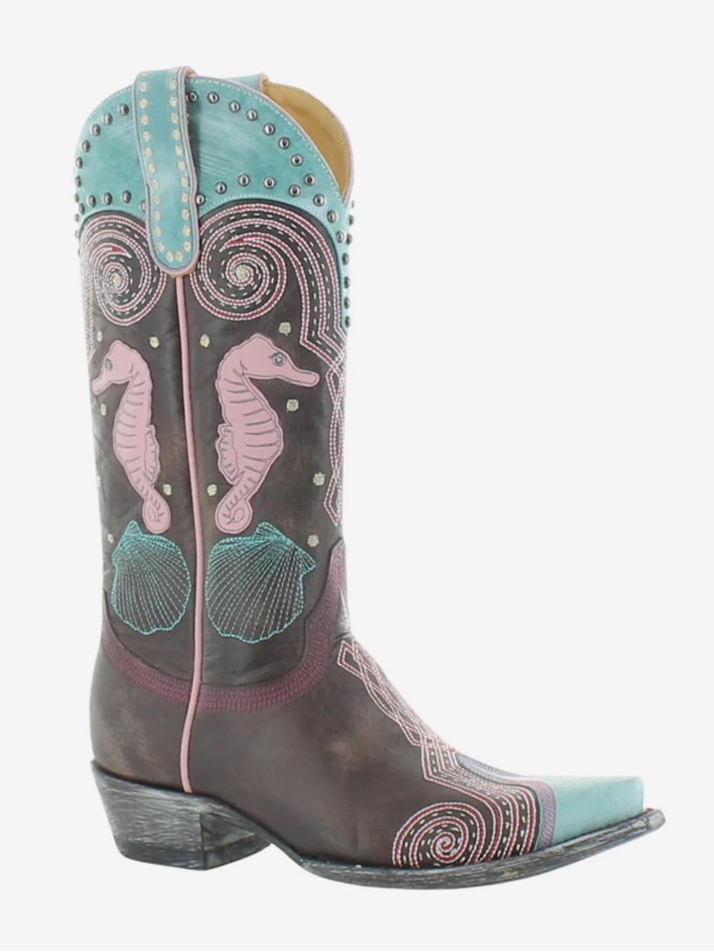 Old Gringo Seahorse Boots studded embroidered horses Shells RTL $895 7 NIB